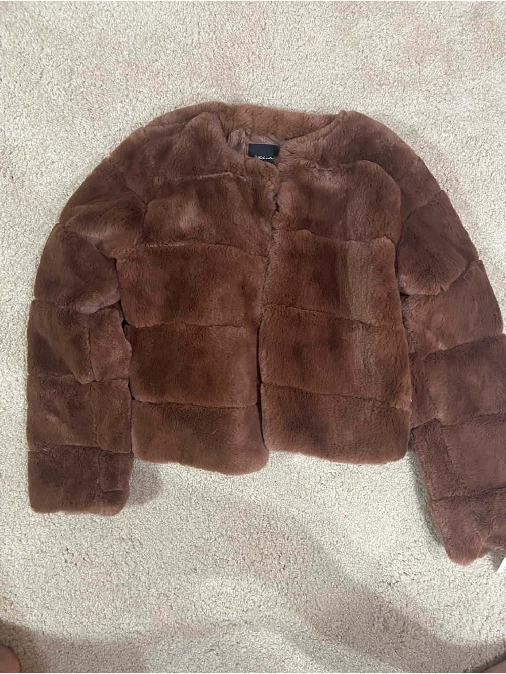 Bershka Chocolate Brown Faux Fur Cropped Jacket
